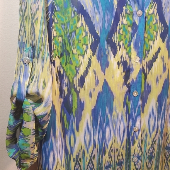 CHICOS Ikat Breeze Multicolored Semi-Sheer Tunic Woman's Size 1 - Picture 9 of 9